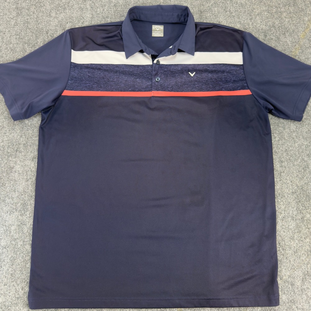 Callaway Opti-Dri Striped Performance Golf Polo Shirt Navy Blue Size XL